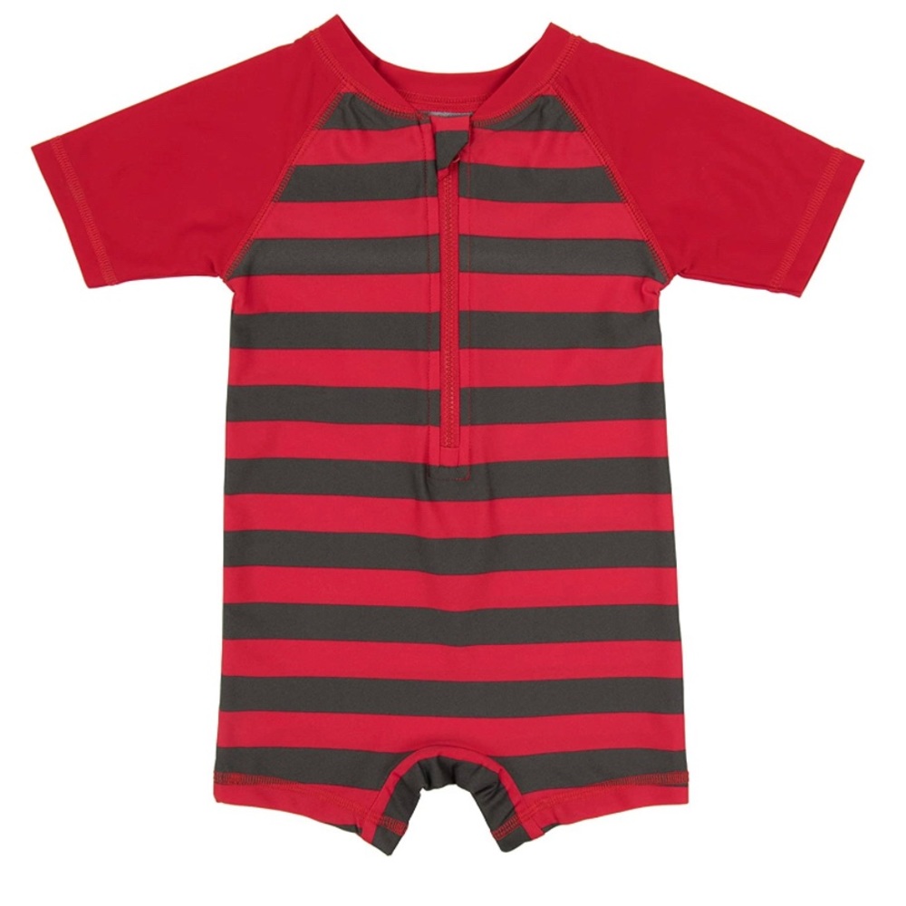 NWOT red & grey rash guard swim sun suit 12-18 mo